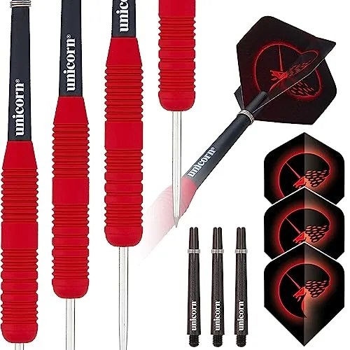 Unicorn Dartpfeile Set | Core Plus Soft Touch Gummierte Barrels|Rot|Stahlspitze | 25g
