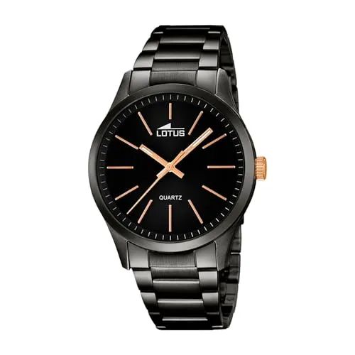 Lotus Herren Armbanduhr Analog Quarz Edelstahl 18162/2 - Armbanduhr für Herren aus schwarzem Edelstahl, mit stilvollem roségoldenen Ziffernblatt und 5 bar Wasserdichtigkeit – ideal für jeden Anlass.