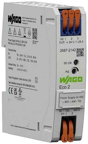 WAGO 2687-2142 Stromversorgungsgehäuse 24 V/DC 1.25A 30W - Netzteile mit hoher Effizienz: WAGO 2687-2142 bietet eine zuverlässige Stromversorgung von 24 V/DC für Ihre Anwendungen.