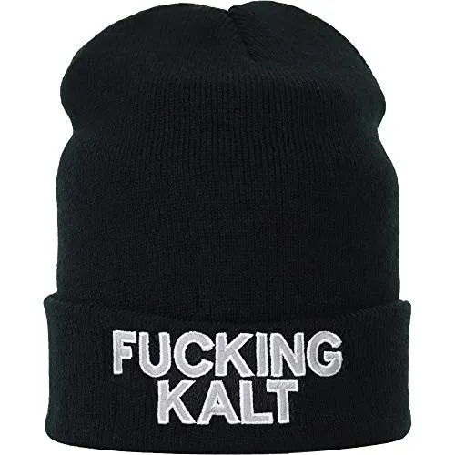 EXPRESS-STICKEREI Lustige Strickmütze - Warme Wintermütze mit Spruch Fucking kalt - Beanie für Damen und Herren - Unisex Wollmütze - Haube mit Spruch