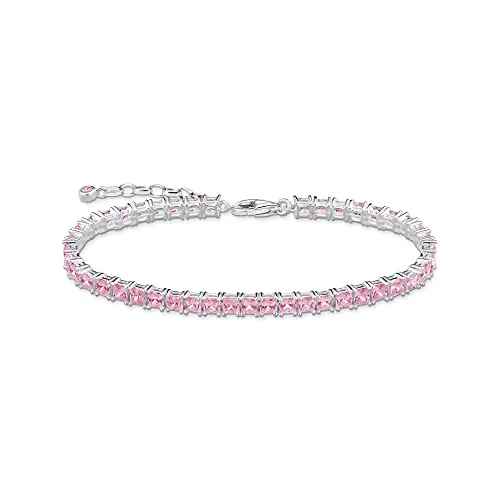 Thomas Sabo Damen Tennisarmband aus Sterling-Silber - Armbänder für Damen, funkelndes Rivière-Armband aus 925er Sterlingsilber mit rund 60 Zirkonia-Steinen in Pink für einen glamourösen Look.