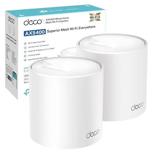 TP-Link AX3000 Whole Home Mesh Wi-Fi 6 System, bis zu 465 m² Abdeckung, kompatibel mit Amazon Alexa, Antivirus-Sicherheitsschutz und Kindersicherung, Deco X60 (2er-Pack)
