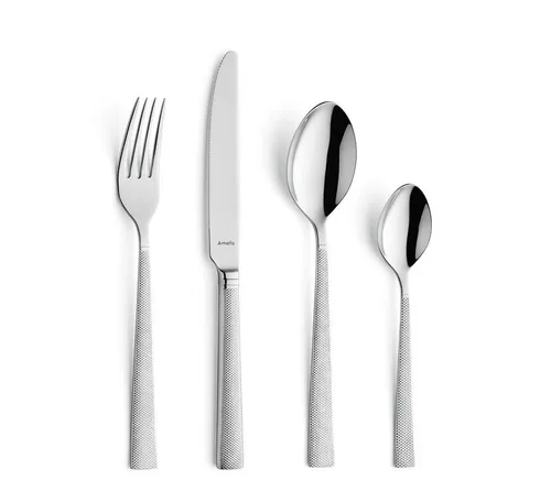 Amefa Besteck-Set JEWEL (16-tlg) für 4 Personen - Elegantes 16-teiliges Besteckset aus rostfreiem Edelstahl 18/10, hochglanzpoliert mit Raffinesse dank Diamantschliff – ideal für festliche Anlässe und den gedeckten Tisch.