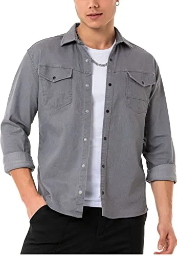 Redbridge Premium Denim Hemd Jeanshemd Baumwolle Casual Grau L