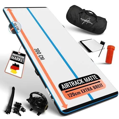 AthleticPro Airtrack Matte 120cm Extra Breit – Aufblasbare Turnmatte für Bodenturnen & Akrobatik inkl. Pumpe & Tasche