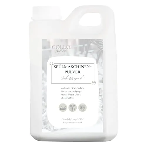 COLLO SCHIRRSPÜL Geschirrspülpulver 2 kg, phosphatfrei I Hochwirksames Spülmaschinen Pulver für glänzendes Geschirr I Klarer Glanz bis zu 250 Spülgänge (2 kg)