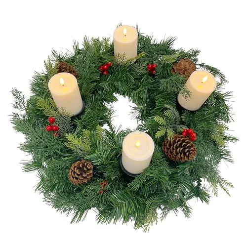 Gartenpirat Künstlicher Adventskranz Ø 60 cm mit 4 LED-Kerzen Flacker-Effekt