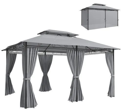 Outsunny Pavillon 4x3 m Wasserabweisend mit Doppeldach - Genießen Sie entspannende Stunden im Garten mit dem stilvollen Outsunny Pavillon. Das robuste Stahlgestell und das wasserabweisende Doppeldach bieten optimalen Schutz vor Witterungseinflüssen und schaffen eine angenehme Atmosphäre im Freien.