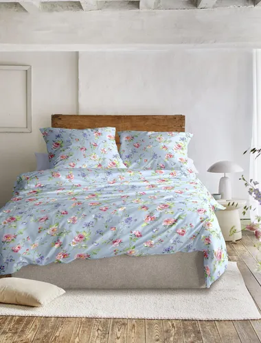 Irisette Mako Satin Bettwäsche Wave 8591-20 - Bettwäschegarnitur in Blau-Rosa mit modernem Blumenmuster, aus 100% Baumwolle und STANDARD 100 by OEKO-TEX zertifiziert, ideal für alle Jahreszeiten.