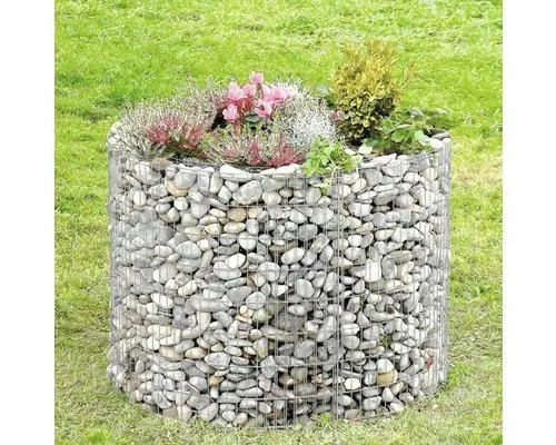 Hochbeet bellissa Gabione Ø 126/146 x 80 cm - Gabione aus robustem Metall, ideal für kreative Gartenlösungen und langlebige Pflanzenbeete in stilvollem Silber.
