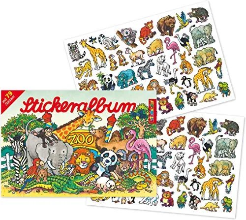 Stickeralbum mit 79 Sticker * Zoo & ZOOTIERE * zum Basteln oder als Geschenk | 72025 |Tiere Kindersticker Aufkleber Stickerbuch für Kinder
