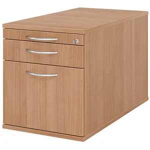 Hammerbacher Rollcontainer 80cm mit 1 Schub - Büroschrank Rollcontainer TC20 BM, elegantes Nussbaum-Design, mit Zentralverriegelung und Hängekorb für optimale Organisation.