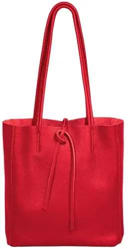 Caspar mittelgroße Leder Shopper Schultertasche Casual Damen Tasche mit Sicherheitsfach - CLASSIC LINE - Modell No.814 - Made in Italy, Farbe:rot