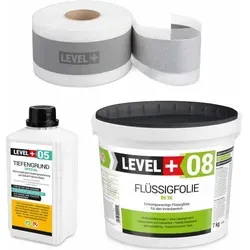 Level+ Dichtstoff Dichtset für Duschabdichtung - Spachtelmassen zur effektiven Abdichtung im Bad, inklusive Flüssigfolie und Dichtband für eine langlebige und sichere Lösung gegen Feuchtigkeit.