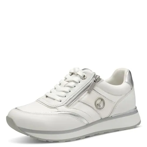 Tamaris Damen Klassische Ballerinas - Damen-Ballerinas mit TOUCHit-Fußbett für höchsten Komfort, klassisch elegant in Weiß/Silber, ideal für jeden Anlass.