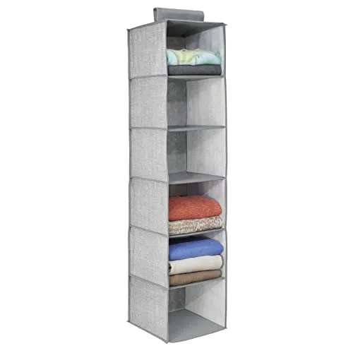 mDesign hängender Stoffschrank - der ideale Hängeschrank aus Stoff mit 6 Regalen - perfekte Hängeaufbewahrung für Kleidung, Schuhe, Accessoires und mehr - grau