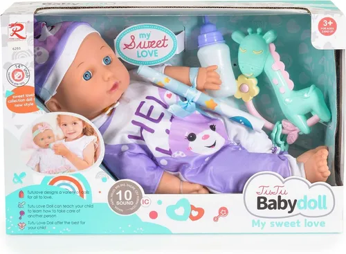 Moni Kinderpuppe 36 cm - sprechende Softpuppe mit Geräuschen - Puppen & Puppenzubehör – Die Moni Kinderpuppe spricht, weint und macht über zehn verschiedene Geräusche. Mit Fläschchen und Rassel für interaktives Spielen!