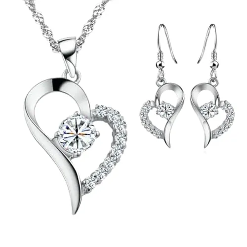 meberg Karma SS3002 Schmuckset Herz Zirkon Damen Legierung Halskette 40 cm Karabinerverschluss Ohrrringe eleganter Schmuck Edelsteinschmuck