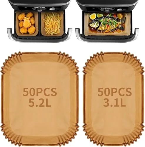 Stück Backpapier für Heißluftfritteuse Kompatibel mit Tefal Easy Fry EY901810 EY905D 5.2/3.1L, Philips Airfryer Dual Basket 3000 Serie, Cecotec 5.5/3.5L, Moulinex 8.3L