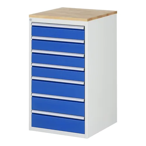 Rau Schubladenschrank Buche-Top mit 7 Schubladen - Hängeregistratur- & Schubladenschrank mit umweltfreundlicher Buche-Massiv-Arbeitsplatte, 100% aus nachhaltiger Forstwirtschaft, ideal für langlebige und robuste Aufbewahrungslösungen.