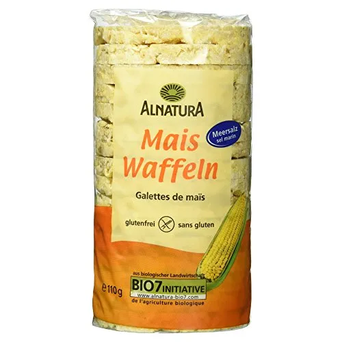 Alnatura Bio Maiswaffeln mit Salz, 110g - Glutenfreie Brotalternative mit Meersalz, ideal zum Genießen mit süßen oder deftigen Aufstrichen. Perfekt für den kleinen Snack zwischendurch!