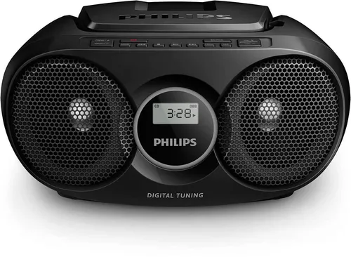 Philips CD Soundmachine AZ215B - FM - Stereo - schwarz - DAB Netzwerk und Radiowecker, kompakter Ghettoblaster mit kraftvollem 3 Watt Sound für Musikgenuss überall.