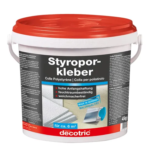 decotric Styroporkleber 4kg Eimer - Gebrauchsfertiger Montagekleber für Styropor - Klebstoffe, ideal für einfache und schnelle Montage von Styropor, gebrauchsfertig und in einem praktischen 4kg Eimer.