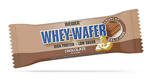Weider Whey-Wafer Schokolade - 12 Riegel - Leckere Sportriegel mit hohem Proteingehalt für den schnellen Snack zwischendurch. Ideal für Sportler und aktive Lebensstile.