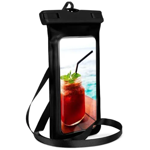 ONEFLOW Beach Bag für Samsung Galaxy S21 FE 5G wasserdichte Hülle mit Touch und Kamera Fenster, Unterwasser Handyhülle zum Reisen, Schwimmen mit Armband und Band zum Umhängen, Schwarz