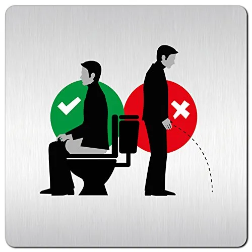 Türschilder24 XXL Schild - Türschild (B) • 125 x 125 mm • Bitte im sitzen pinkeln - Nicht im Stehen pinkeln 001 • 1,5 mm Aluminium Vollmaterial • 100% Made in Germany