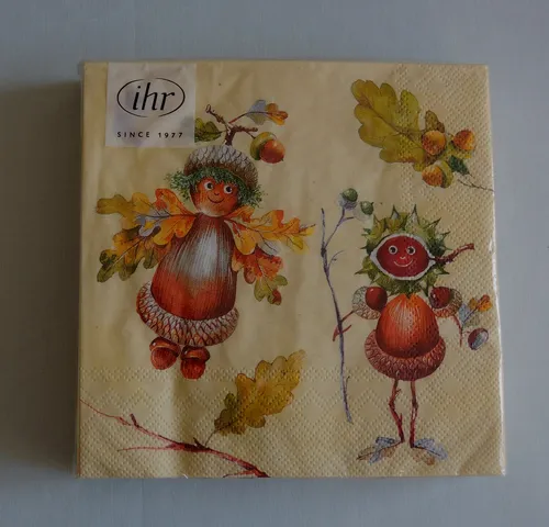 Servietten gebastelte Männchen Eicheln HERBST 1 Packung OVP Motivservietten 20
