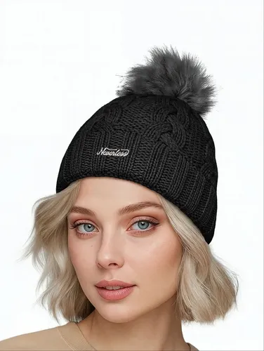 Neverless Strickmütze Damen Strickmütze Zopfmuster Fleccefutter Bommelmütze Pudelmütze