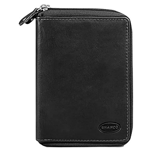 Große Geldbörse, Portemonnaie Größe L für Damen, Echt-Leder, Schwarz, Branco 230