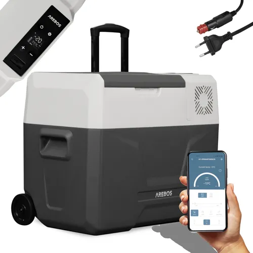 Arebos Kompressor Kühlbox 39L mit APP & Smart-Steuerung - Kühlboxen für bis zu -20 °C, ideal für Camping und Reisen. Mit APP-Steuerung, USB-Anschluss und mobilem Design für höchsten Komfort.