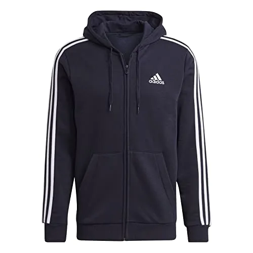 adidas Herren Essentials Fleece 3-Stripes Full-Zip Hoodie, Dark Blue/White, M