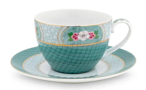 PiP Studio Tasse Blushing Birds Tasse mit Untertasse blue 0,28 l, Porzellan, Cup & Saucer Blushing Birds Blue 280ml