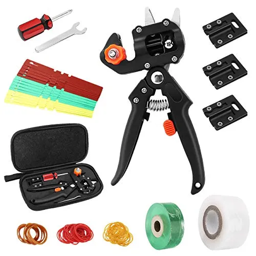 Housolution Gartenschere Ratschenschere, 2-in-1 Haltbar Veredelungsschere Schneidwerkzeug mit 3 Ersatzmesser (Ω/U/V) und ergonomischen Griffen für Garten Pflanz Obstbaum Pfropfen