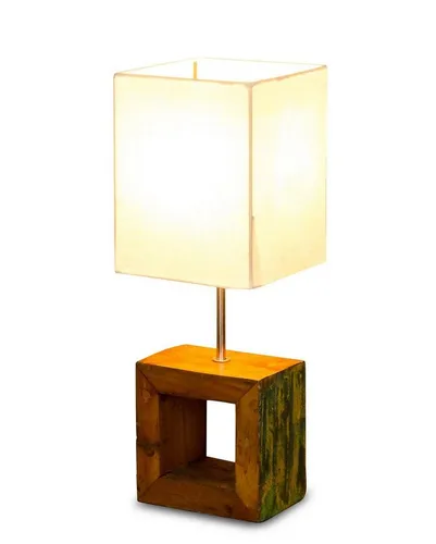 Levandeo® Nachttischlampe aus Teakholz in beige von Levandeo