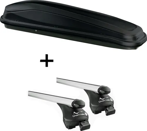 Dachbox JUEASY300 300Ltr schwarz + Relingträger Quick L kompatibel mit für Mini Clubman ab 2016