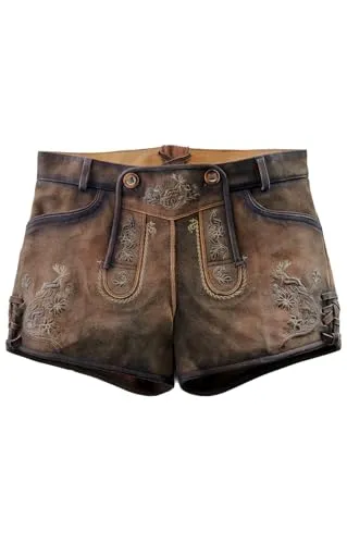 Maddox Damen Lederhose MAILA antik - hopfen 34 - Trachtenlederhose aus 100% Ziegenleder, ideal für fesche Auftritte und fällt kleiner aus.