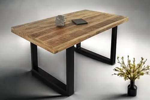 SAM Esstisch 160 x 85 cm Rio, Esszimmertisch naturfarben, Mangoholz massiv, U-Gestell aus Metall schwarz, gerade Kanten