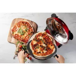 DOMO ELEKTRISCHER PIZZAOFEN Pizzabäcker - Mini-Backofen für knusprige Pizzen in wenigen Minuten, mit 32-cm-Keramikstein und präziser Temperatureinstellung bis 400 °C. Ideal für Pizzagenuss zu Hause!