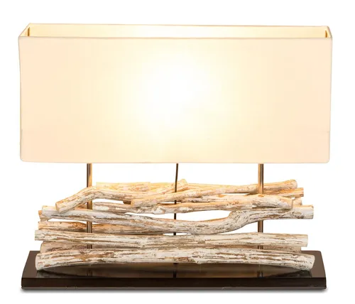 Moderne Tischlampe aus Holz in beige von Levandeo