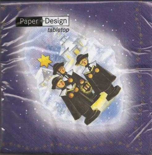 Servietten blau mit Kurrende und Seiffener Kirche, 20 Stück, von DREGENO SEIFFEN – erzgebirgische Weihnachtsdekoration