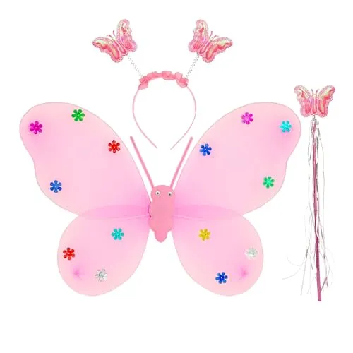 W WIDMANN MILANO Party Fashion - Kinderkostüm Schmetterling, Flügel, Haarreif & Zauberstab, Feenkostüm Mädchen für Karneval