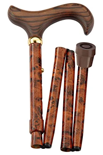 Designer Gehstock Gehhilfe Derby-Faltstock BIRDEYE im Wurzelholz-Dekor