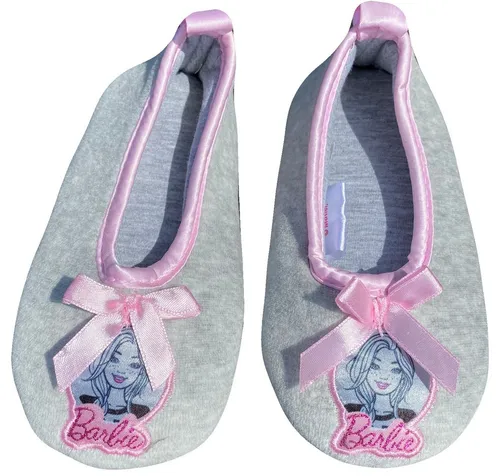 BARBIE Hausschuhe grau rosa Mädchenschuhe Slipper Pantoffeln Kinderschuhe für Kita Schule weich + warm Ballett Stil Gr.21 22 23 24 25 26 Hausschuh