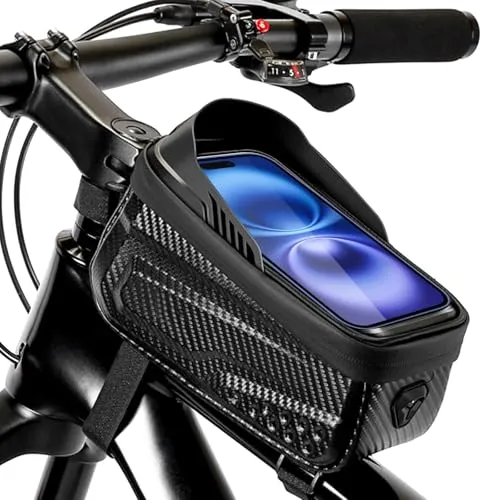 Dyaucwpo Fahrrad Rahmentasche, Lenkertasche für Smartphone bis 6.8 Zoll, Wasserdicht mit TPU Touchscreen, für Mountainbikes, Rennrad, E-Bikes