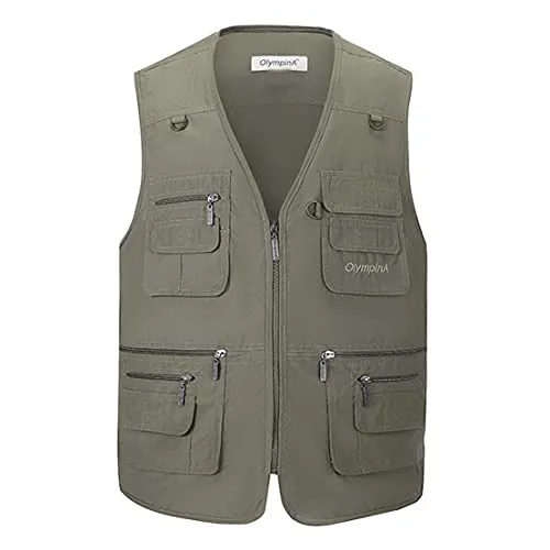 Hwalleum Herren Multifunktional Outdoor Freizeit Weste mit Vielen Taschen, Herren Klassisch Draussen Multi-Taschened Casual Anglerweste Leicht Atmungsaktiv Jagd Fotografie Wandern Gilets Camping Vest