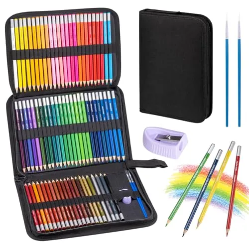 Carehabi 72 Buntstifte Set, Hochwertige Farbminen mit weichem Kern mit Tragbarer Premium-Reißverschlusstasche, Bundstifteset Perfekt für erfahrene Künstler, Kinder, Profi- und Farbkünstler